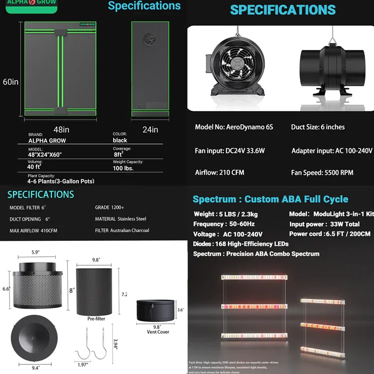 MIMEO indoor grow tent kit with LED grow light, inline fan & carbon filter for stealth hydroponics