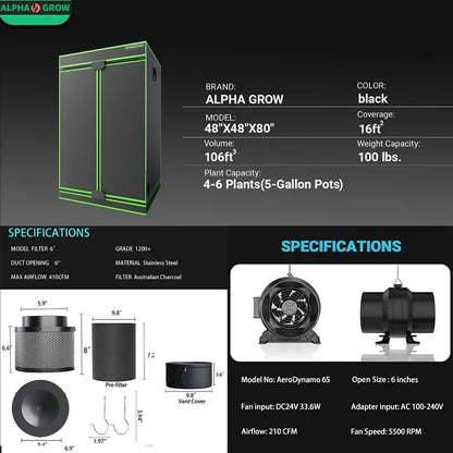 MIMEO indoor grow tent with LED light, inline fan & carbon filter for stealth hydroponics setup