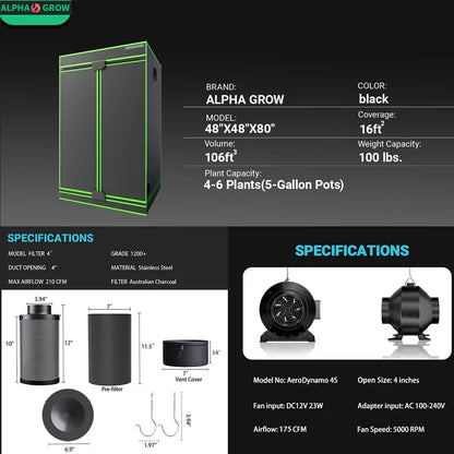 MIMEO indoor grow tent with LED light, inline fan & carbon filter for stealth hydroponics setup