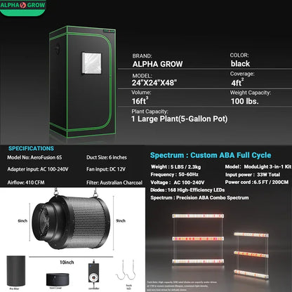 MIMEO Stealth Grow Tent with LED Light & Carbon Filter for Indoor Hydroponics