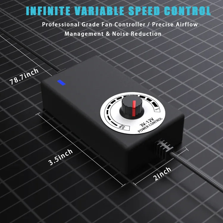 MIMEO Inline Fan Speed Controller for Hydroponics – Precise Airflow Management, 3V-12V Power Control