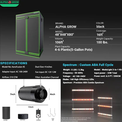MIMEO indoor grow tent with LED light & carbon filter for stealth hydroponics setup