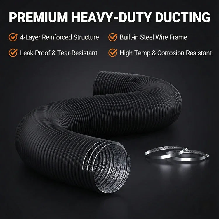 MIMEO Premium Heavy-Duty Ducting for Indoor Hydroponics – 4-Layer Reinforced, Leak-Proof, High-Temp Resistant