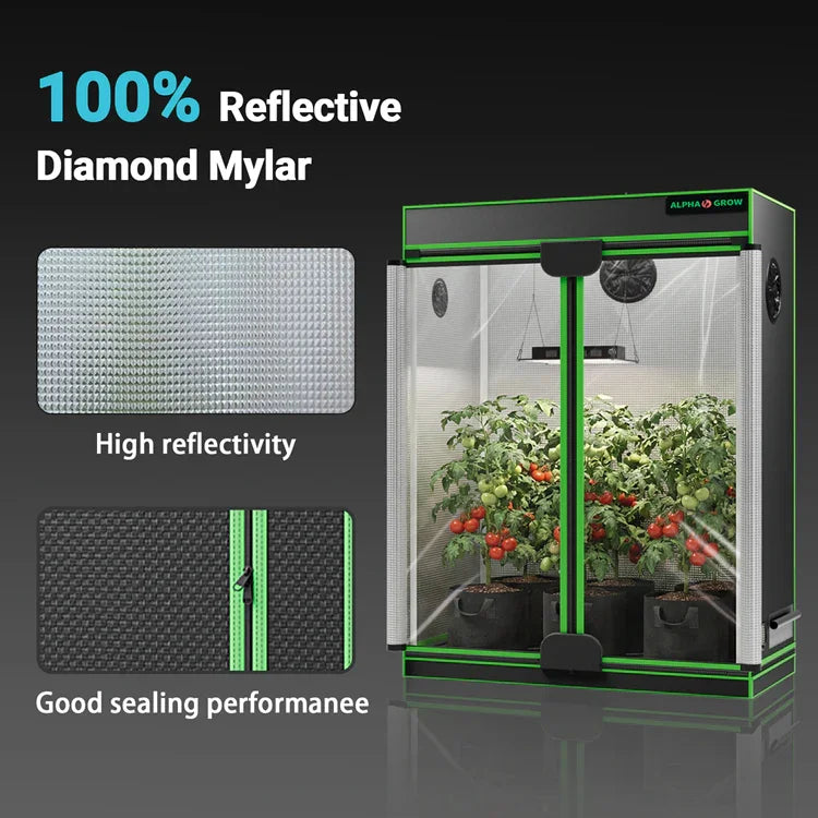 MIMEO Grow Tent with LED Grow Light, 100% Reflective Diamond Mylar, Indoor Hydroponics Setup