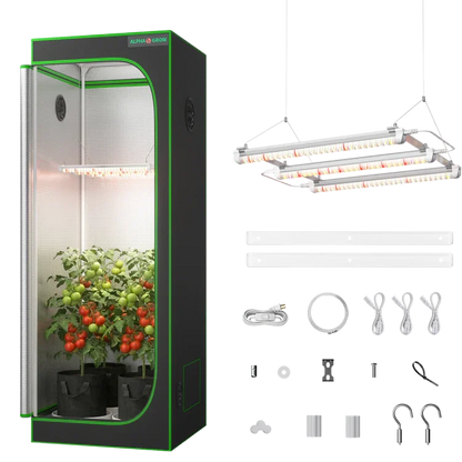 MIMEO indoor grow tent with LED lights, carbon filter, and turnkey hydroponics kit for stealth plant cultivation