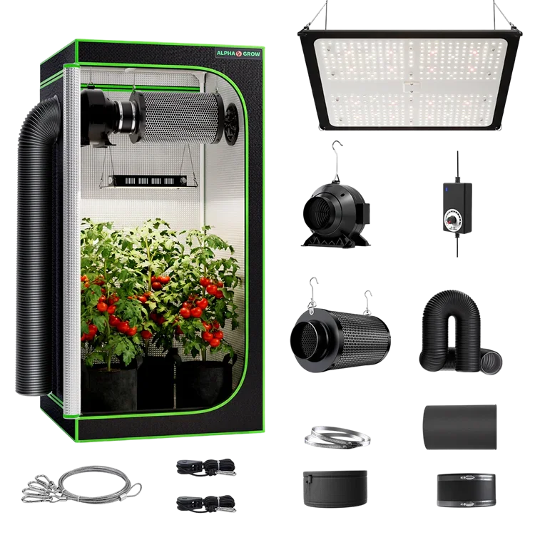 MIMEO Turnkey Kit with Grow Tent, LED Grow Light, Inline Fan & Carbon Filter for Indoor Hydroponics
