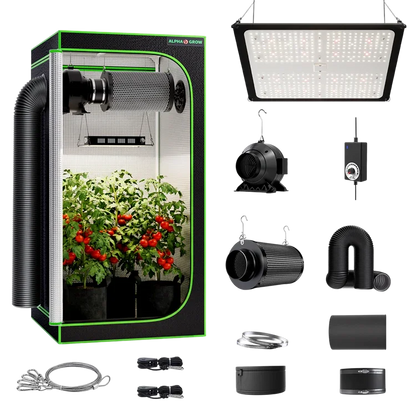 MIMEO Turnkey Kit with Grow Tent, LED Grow Light, Inline Fan & Carbon Filter for Indoor Hydroponics