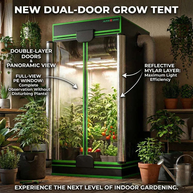 MIMEO Dual-Door Grow Tent with LED Light & Reflective Mylar for Stealth Indoor Gardening