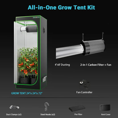 MIMEO All-in-One Grow Tent Kit with LED Light, Carbon Filter & Fan for Indoor Hydroponics