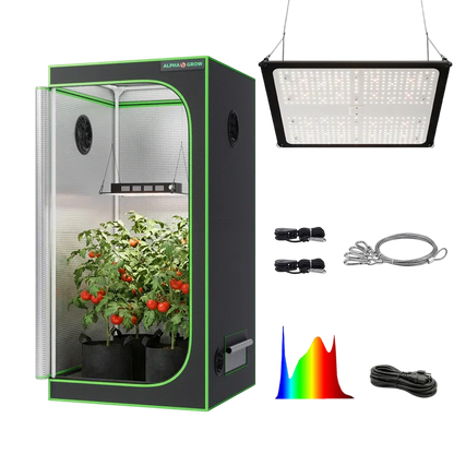 MIMEO indoor grow tent with LED grow light, inline fan, and carbon filter for stealth hydroponic gardening