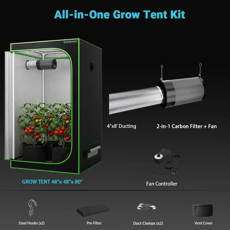 MIMEO All-in-One Grow Tent Kit with LED Light, Carbon Filter & Fan for Indoor Hydroponics