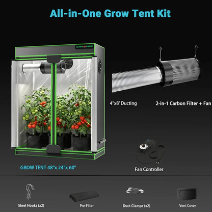 MIMEO All-in-One Grow Tent Kit with LED Light, Carbon Filter & Fan for Indoor Hydroponics