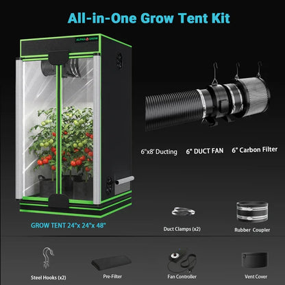 MIMEO All-in-One Grow Tent Kit with LED Grow Light, 6" Duct Fan & Carbon Filter for Indoor Hydroponics
