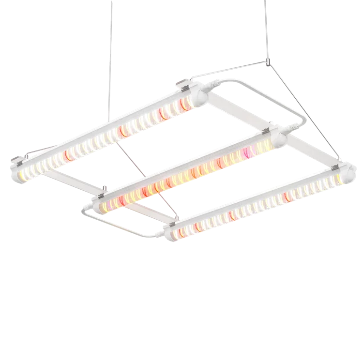 MIMEO LED Grow Light for indoor hydroponics, featuring full-spectrum panels in a suspended turnkey kit setup