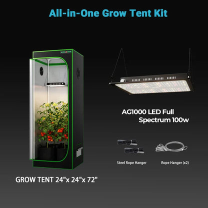 MIMEO All-in-One Grow Tent Kit with AG1000 LED Light, 24"x24"x72" indoor hydroponics setup