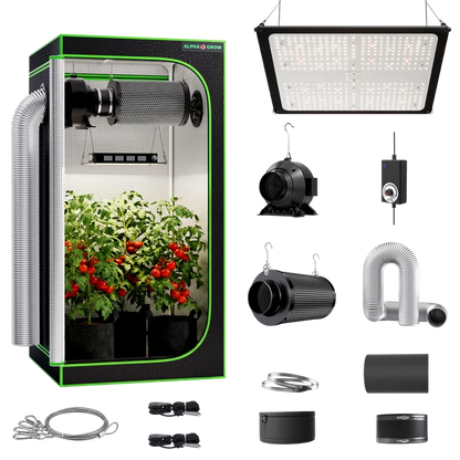 MIMEO Turnkey Kit with Grow Tent, LED Grow Light, Inline Fan & Carbon Filter for Indoor Hydroponics