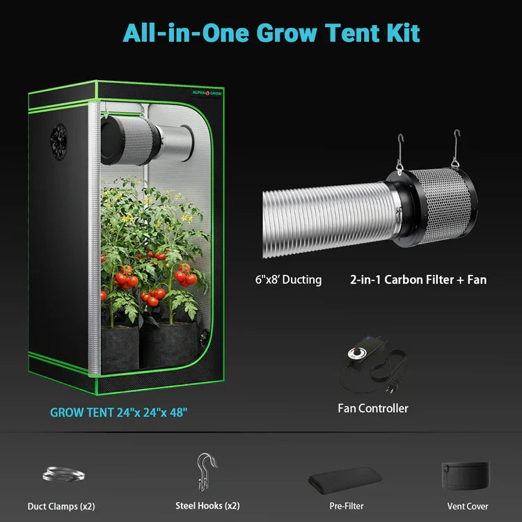 MIMEO All-in-One Grow Tent Kit with LED Light, Carbon Filter & Fan for Indoor Hydroponics