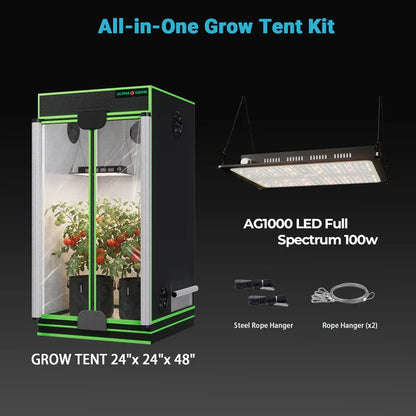 MIMEO All-in-One Grow Tent Kit with AG1000 LED Light, 24x24x48” Stealth Indoor Hydroponics Setup