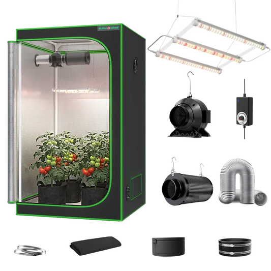 MIMEO indoor grow tent kit with LED light, inline fan, carbon filter, and hydroponic setup for stealth gardening