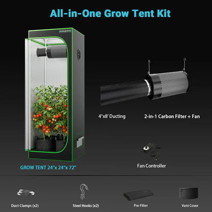 MIMEO All-in-One Grow Tent Kit with LED Light, Carbon Filter & Fan for Indoor Hydroponics