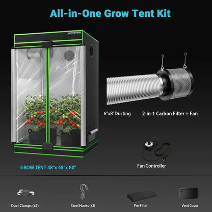 MIMEO All-in-One Grow Tent Kit with LED Grow Light, Carbon Filter & Fan for Indoor Hydroponics