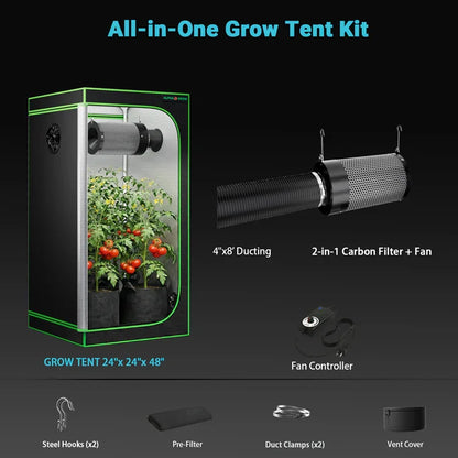 MIMEO All-in-One Grow Tent Kit with LED Light, Carbon Filter & Fan for Indoor Hydroponics