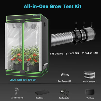 MIMEO All-in-One Grow Tent Kit with LED Light, Carbon Filter & Duct Fan for Indoor Hydroponics