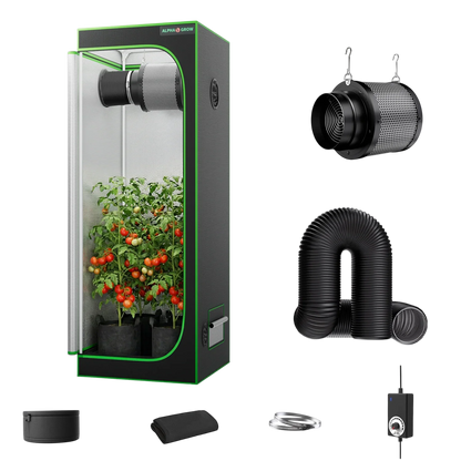 MIMEO indoor grow tent with LED light, carbon filter, inline fan, and ducting for stealth hydroponic gardening