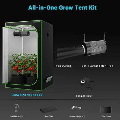 MIMEO All-in-One Grow Tent Kit with LED Light, Carbon Filter & Fan for Indoor Hydroponics