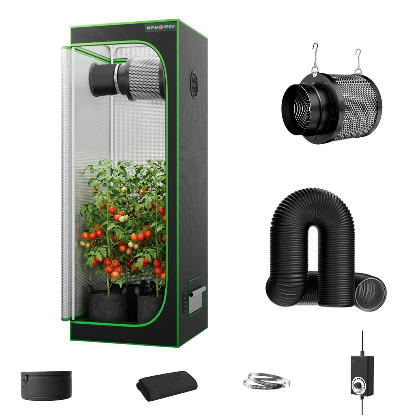 MIMEO indoor grow tent kit with LED light, inline fan, carbon filter & ducting for hydroponic stealth growing