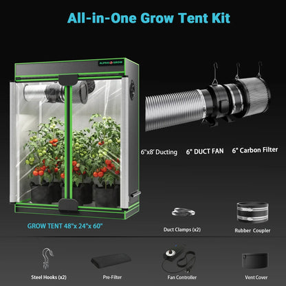 MIMEO All-in-One Grow Tent Kit with LED Light, Inline Fan & Carbon Filter for Indoor Hydroponics