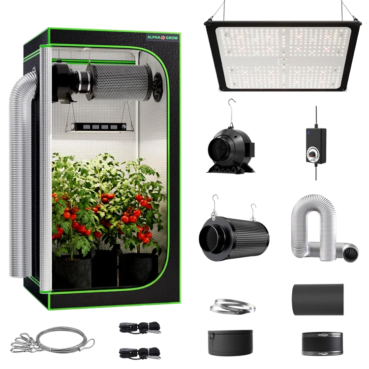 MIMEO indoor hydroponics turnkey kit with grow tent, LED light, inline fan & carbon filter for stealth plant growing