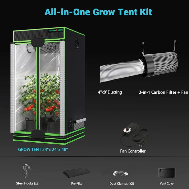 MIMEO All-in-One Grow Tent Kit with LED Light, Carbon Filter & Fan for Indoor Hydroponics