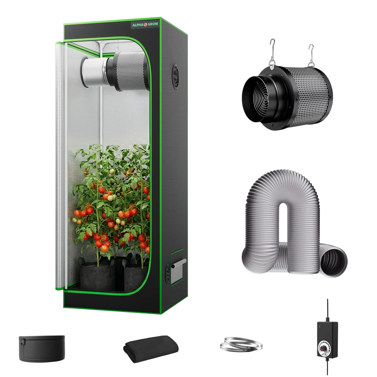 MIMEO indoor grow tent kit with LED light, inline fan, carbon filter & ducting for stealth hydroponics