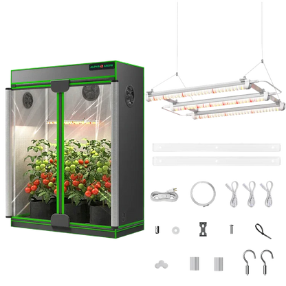 MIMEO indoor grow tent with LED lights, inline fan, carbon filter – turnkey hydroponic stealth growing kit