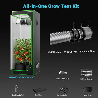 MIMEO All-in-One Grow Tent Kit with LED Light, 6" Carbon Filter & Duct Fan for Indoor Hydroponics