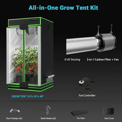 MIMEO All-in-One Grow Tent Kit with LED Light, Carbon Filter & Fan for Indoor Hydroponics
