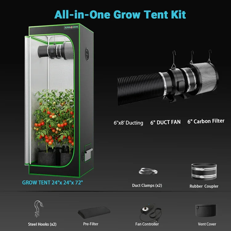 MIMEO All-in-One Grow Tent Kit with LED Light, Carbon Filter & Ducting for Indoor Hydroponics