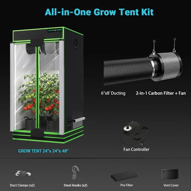 MIMEO All-in-One Grow Tent Kit with LED Light, Carbon Filter & Fan for Indoor Hydroponics
