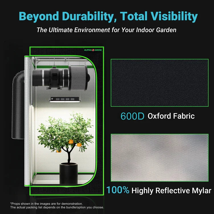 MIMEO Grow Tent with LED Light & Carbon Filter – 600D Oxford Fabric, Reflective Mylar for Indoor Hydroponics