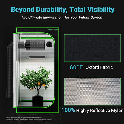 MIMEO Grow Tent with LED Light & Carbon Filter for Indoor Hydroponics – 600D Oxford Fabric, Reflective Mylar