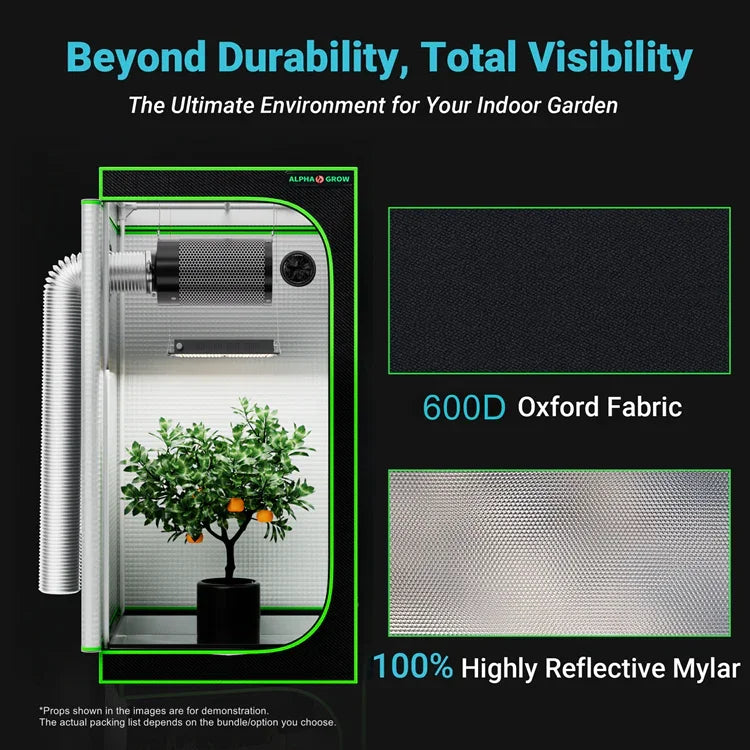 MIMEO Grow Tent with LED Light & Inline Fan – 600D Oxford Fabric, 100% Reflective Mylar for Indoor Hydroponics