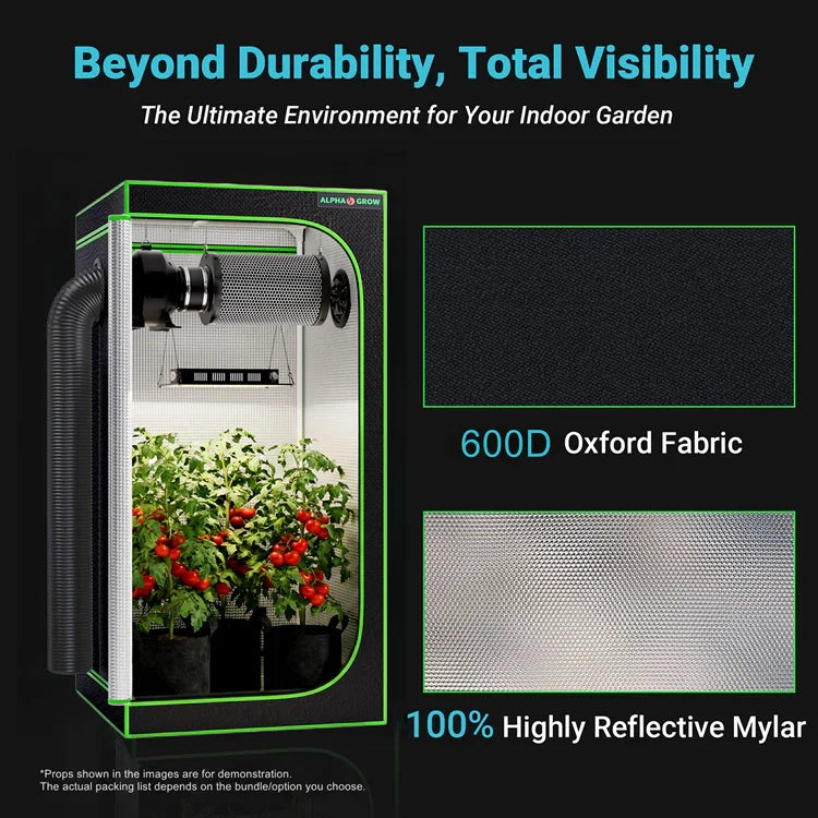 MIMEO Grow Tent with LED Light & Carbon Filter – 600D Oxford Fabric, Reflective Mylar for Indoor Hydroponics