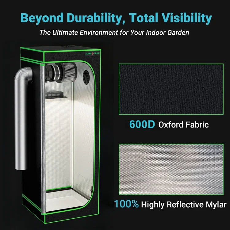 MIMEO Grow Tent with 600D Oxford Fabric & Reflective Mylar for Indoor Hydroponics
