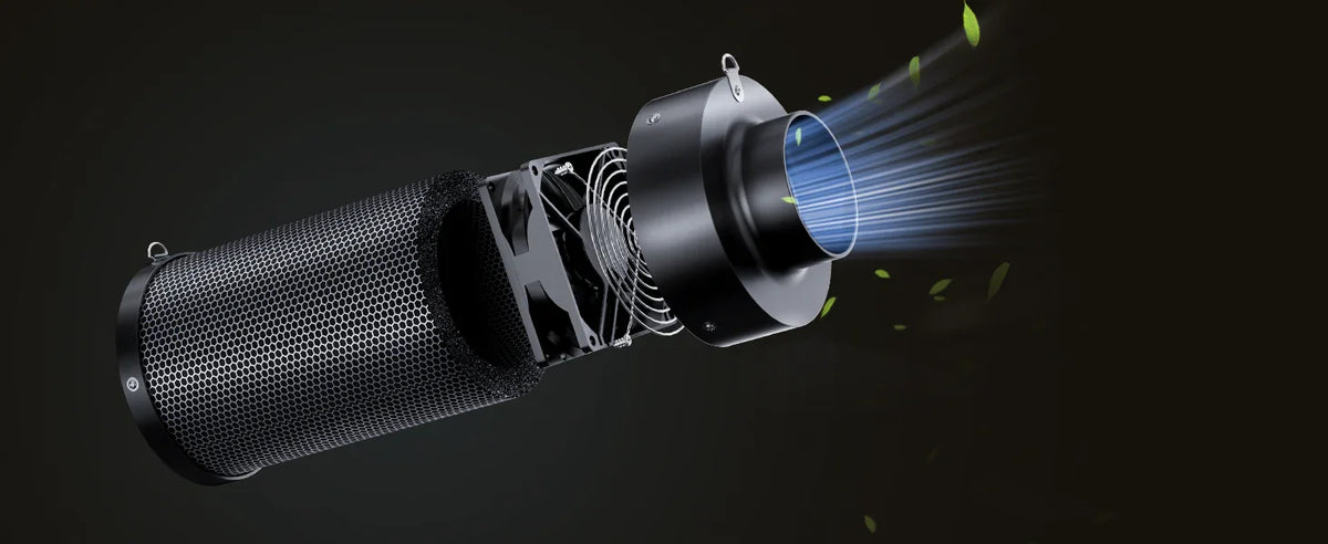 MIMEO inline fan with carbon filter for stealth indoor hydroponics grow tents