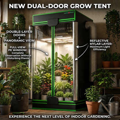 MIMEO dual-door grow tent with full-view window, reflective Mylar interior, and full-spectrum LED lighting for indoor gardening.