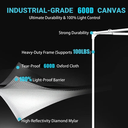 MIMEO Grow Tent with 600D Canvas, Heavy-Duty Frame, and Diamond Mylar for Indoor Hydroponics