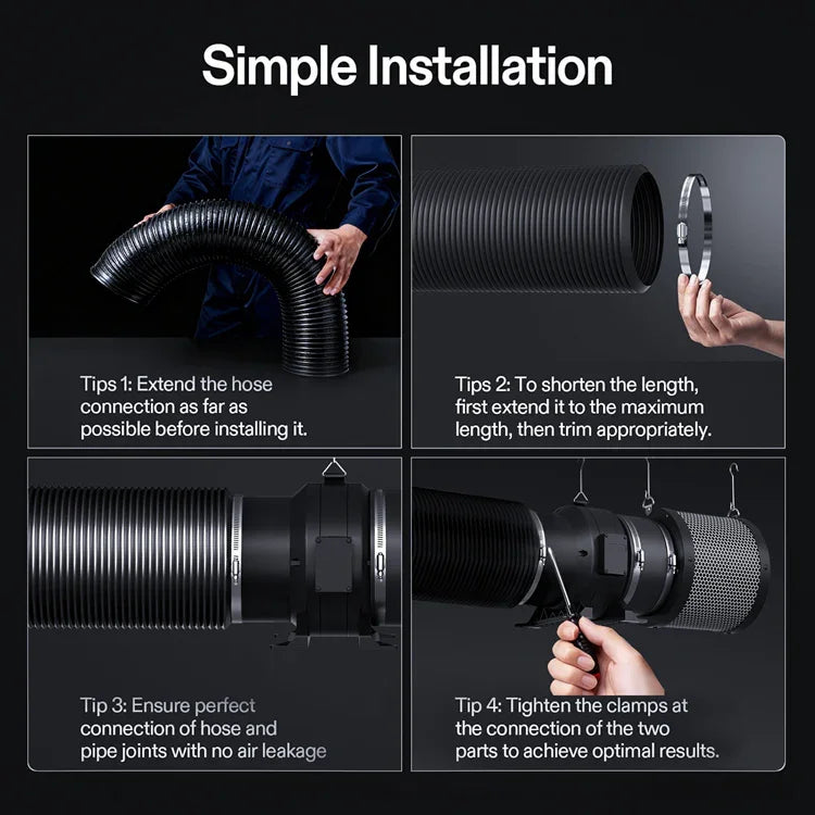 MIMEO hydroponics ducting installation guide for grow tents with inline fan setup