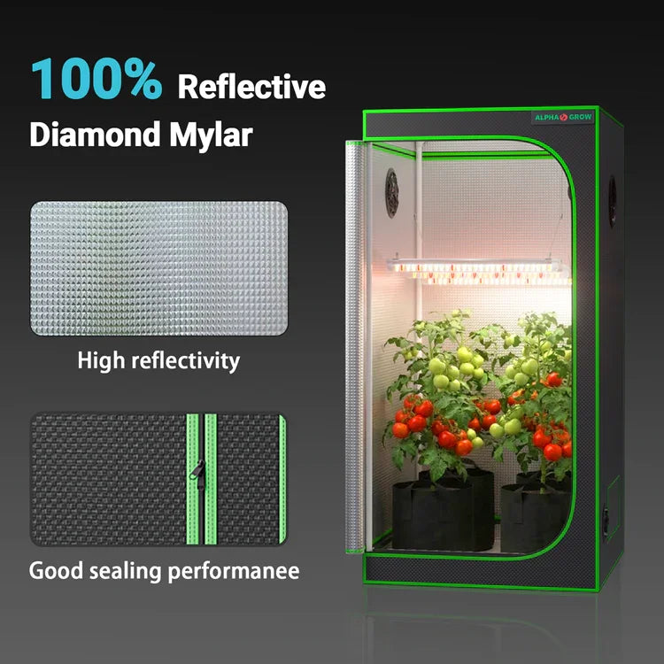 MIMEO Grow Tent with LED Grow Light, 100% Reflective Diamond Mylar, Indoor Hydroponics Setup