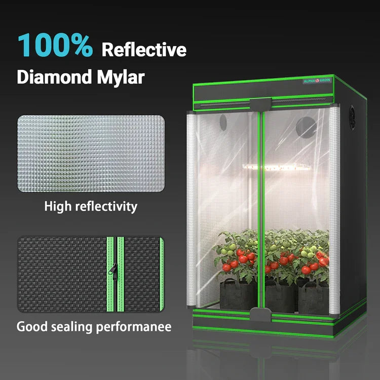 MIMEO Grow Tent with LED Light & Diamond Mylar, Indoor Hydroponics Setup for Stealth Growing